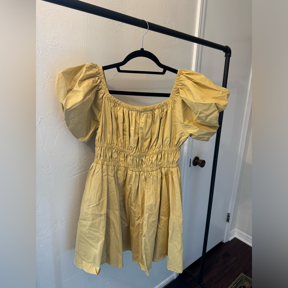 Fore Mustard Yellow Puff Sleeve Dress